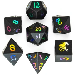 Gemstone Dice Set Obsitian w/ Rainbow Font